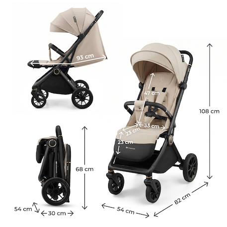 Poussette DAVE pliage automatique à une main, surface de couchage 93 cm, harnais magnétique 22 kg légère Beige+Gris+Marron+Noir 6 - vertbaudet enfant 