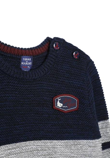 Pull 100% coton bébé garçon Fond indigo raye gris chine 2 - vertbaudet enfant 