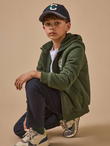 Sweat zippé doublé sherpa garçon Marine+Vert foret 6 - vertbaudet enfant 