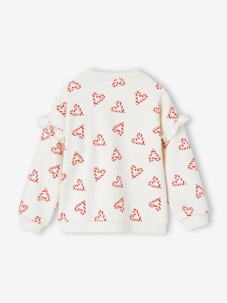 Sweat fille noël coeurs pailletés manches volantées écru+rose poudré 2 - vertbaudet enfant 
