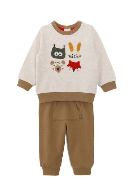 Ensemble pantalon + haut 100% coton bébé garçon Beige chine / sable 3 - vertbaudet enfant 