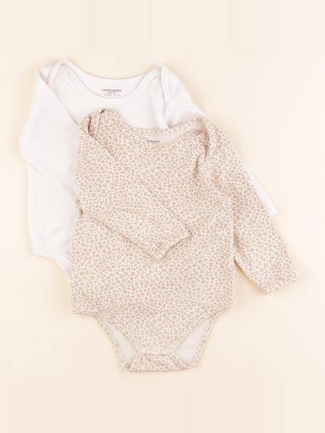 Lot de 2 bodies en coton - 18 mois Beige, blanc 1 - vertbaudet enfant 