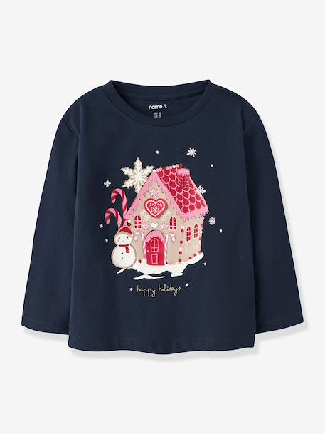 T-shirt de Noël fille à détails pailletés name it bleu foncé+rose bonbon+rouge 1 - vertbaudet enfant 