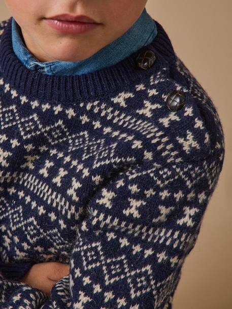 Pull jacquard avec laine garçon Marine 3 - vertbaudet enfant 