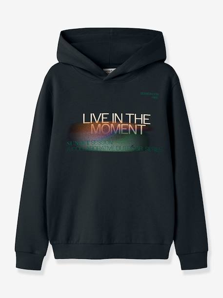 Sweat à capuche garçon avec inscription name it noir+olive 1 - vertbaudet enfant 
