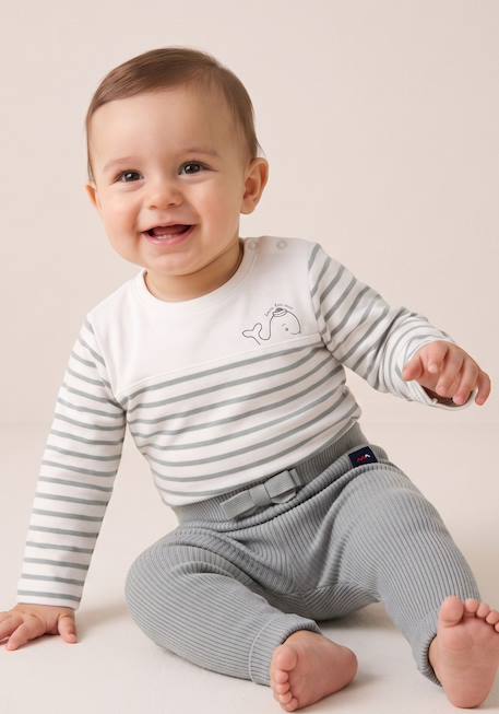 Body manches longues 100% coton bébé garçon Fond naturel raye vert d eau 1 - vertbaudet enfant 