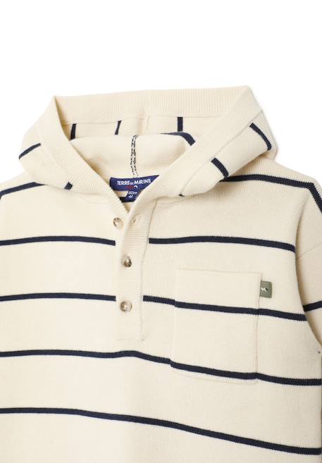 Pull à capuche garçon Fond beige raye indigo 2 - vertbaudet enfant 