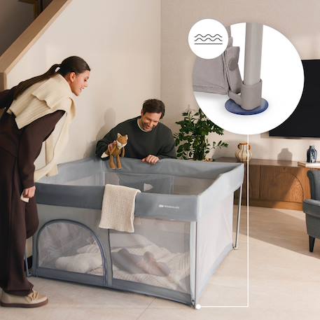 Parc Bébé ZIKI pliable avec entrée latérale zippée, structure en acier et sac de transport inclus pratique Beige 5 - vertbaudet enfant 