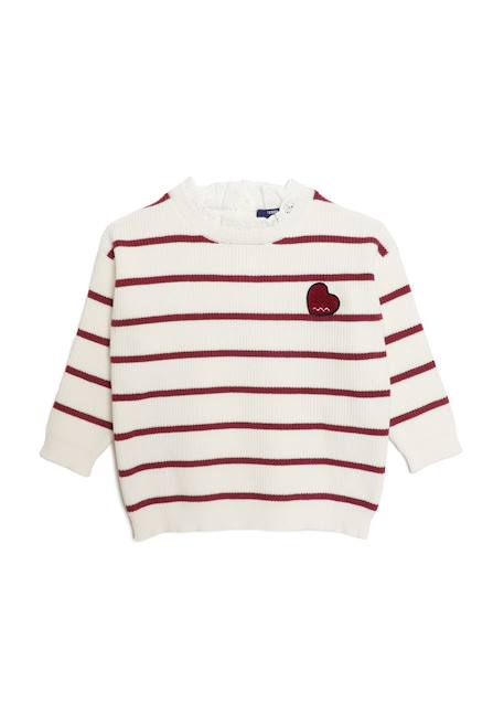 Pull fille Fond blanc casse raye rose 3 - vertbaudet enfant 