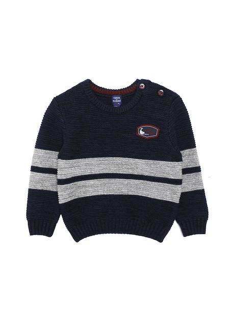 Pull 100% coton bébé garçon Fond indigo raye gris chine 3 - vertbaudet enfant 