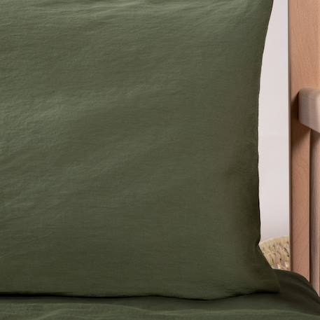 Taie d'oreiller satin de coton bio lavé Blanc craie+Cyprès 9 - vertbaudet enfant 