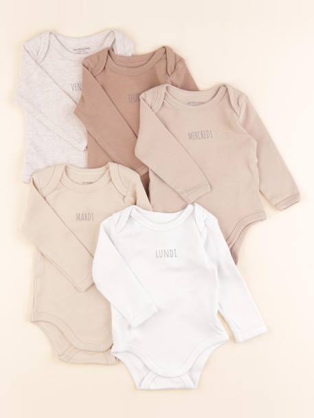 Lot de 5 bodies en coton - 6 mois Beige, marron 1 - vertbaudet enfant 