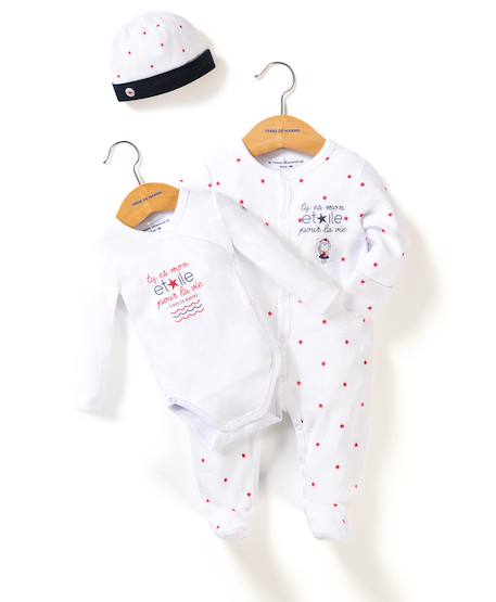 Ensemble bébé 3 pièces bébé fille Imprime blanc 1 - vertbaudet enfant 