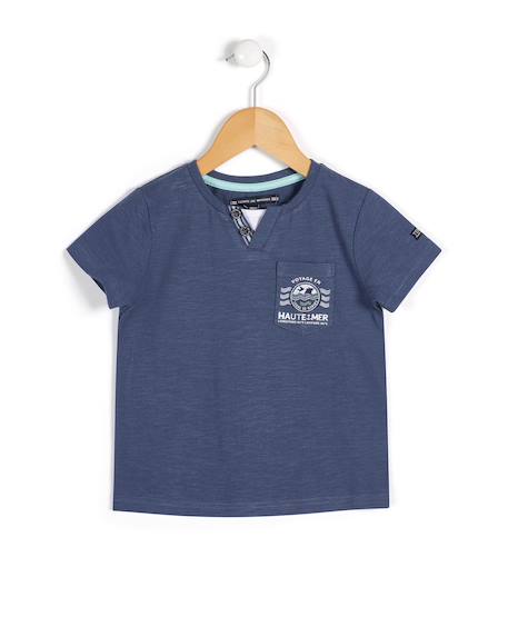 T-shirt manches courtes 100% coton garçon Bleu ardoise 1 - vertbaudet enfant 