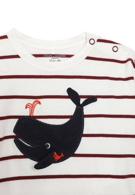 Mariniere manches longues 100% coton bébé garçon Fond blanc casse raye bordeaux 2 - vertbaudet enfant 