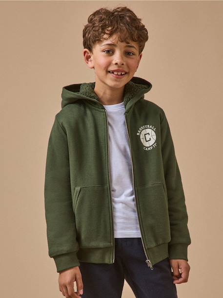 Sweat zippé doublé sherpa garçon Marine+Vert foret 3 - vertbaudet enfant 