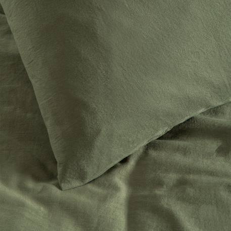 Taie d'oreiller satin de coton bio lavé Blanc craie+Cyprès 10 - vertbaudet enfant 