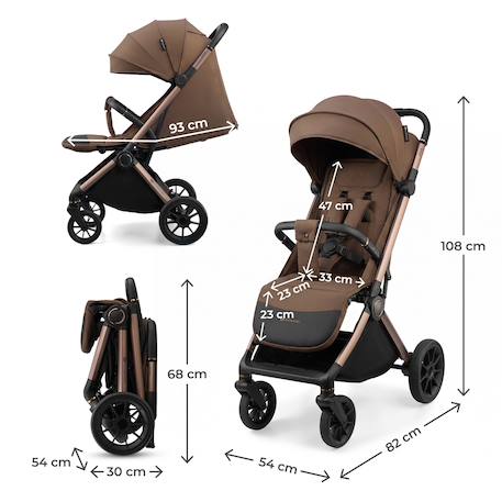 Poussette DAVE pliage automatique à une main, surface de couchage 93 cm, harnais magnétique 22 kg légère Beige+Gris+Marron+Noir 18 - vertbaudet enfant 