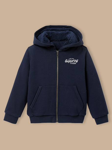 Sweat zippé doublé sherpa garçon Marine+Vert foret 1 - vertbaudet enfant 
