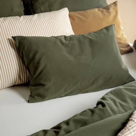 Taie d'oreiller satin de coton bio lavé Blanc craie+Cyprès 7 - vertbaudet enfant 