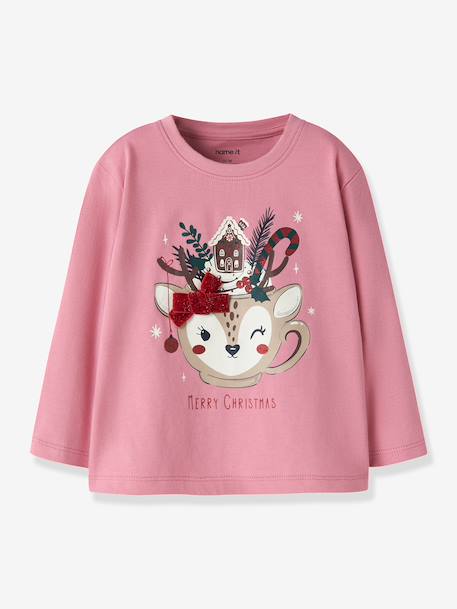 T-shirt de Noël fille à détails pailletés name it bleu foncé+rose bonbon+rouge 4 - vertbaudet enfant 
