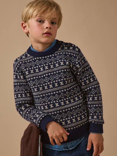 Pull jacquard avec laine garçon Marine 1 - vertbaudet enfant 