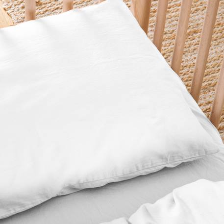 Taie d'oreiller satin de coton bio lavé Blanc craie+Cyprès 3 - vertbaudet enfant 