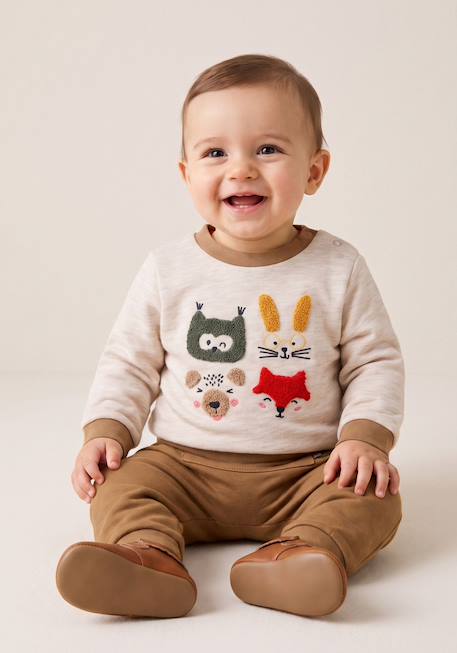 Ensemble pantalon + haut 100% coton bébé garçon Beige chine / sable 1 - vertbaudet enfant 
