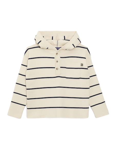 Pull à capuche garçon Fond beige raye indigo 1 - vertbaudet enfant 
