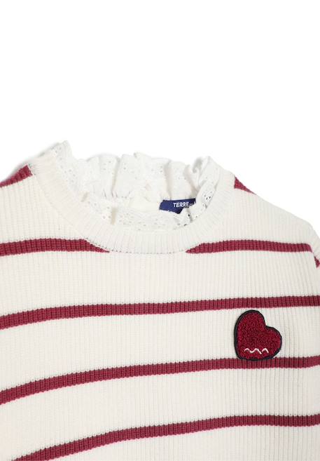 Pull fille Fond blanc casse raye rose 2 - vertbaudet enfant 