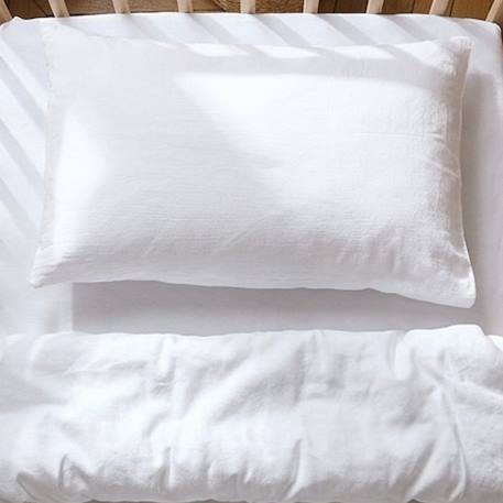 Taie d'oreiller satin de coton bio lavé Blanc craie+Cyprès 1 - vertbaudet enfant 