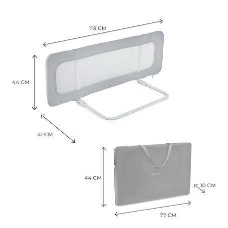 Barrière de Lit GUARD & DREAM Pliable avec Hauteur Réglable, Filet Aéré et Sac de Transport Inclus Gris+Noir 6 - vertbaudet enfant 
