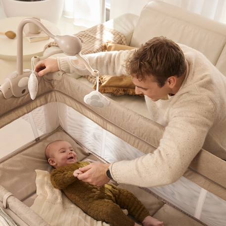 Lit Parapluie Kinderkraft LEODY UP 2 en 1 avec Pliage Rapide, Double Niveau, Entrée Zippée, Roulettes et Maille Aérée Beige+Gris 5 - vertbaudet enfant 