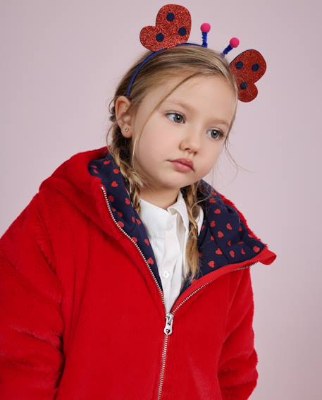 Manteau en fausse fourrure pour fille avec motif cœurs et fermeture zippée Rouge 1 - vertbaudet enfant 