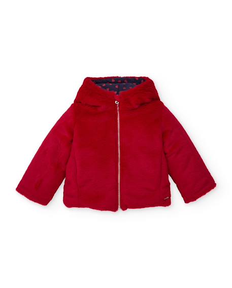 Manteau en fausse fourrure pour fille avec motif cœurs et fermeture zippée Rouge 2 - vertbaudet enfant 
