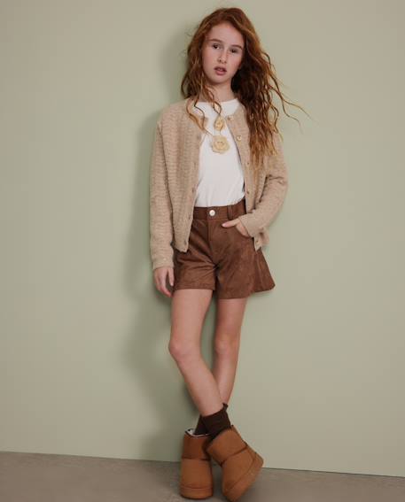 Cardigan de fille en tricot avec boutons frontaux et toucher chaleureux Beige 1 - vertbaudet enfant 