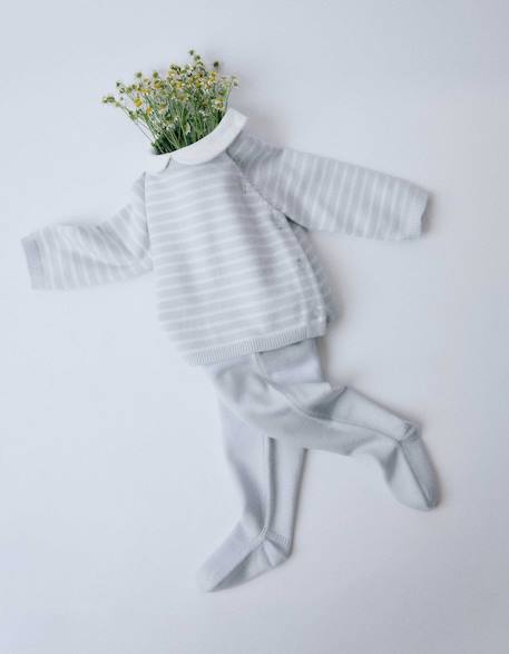 Ensemble en maille à rayures Bleu clair+Gris clair+Rose 1 - vertbaudet enfant 