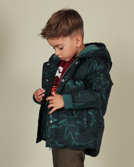 Parka garçon imprimé rhinocéros avec doublure douce Vert 1 - vertbaudet enfant 