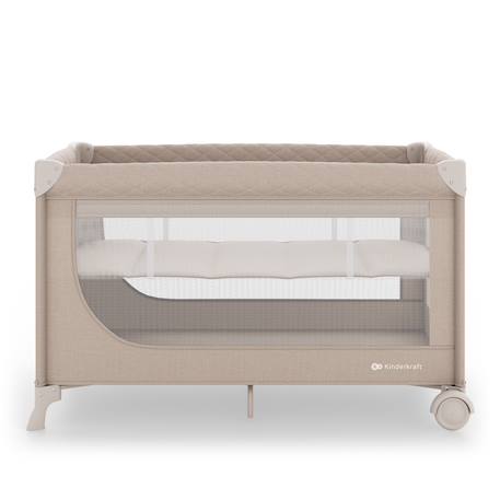 Lit Parapluie Kinderkraft LEODY UP 2 en 1 avec Pliage Rapide, Double Niveau, Entrée Zippée, Roulettes et Maille Aérée Beige+Gris 1 - vertbaudet enfant 