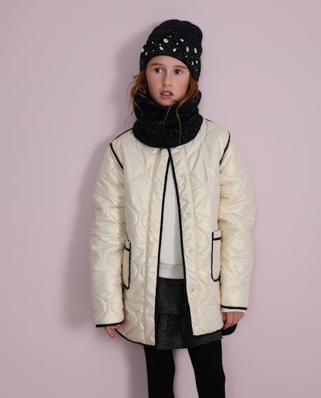 Manteau fille matelassé en toile avec boutons Beige 1 - vertbaudet enfant 
