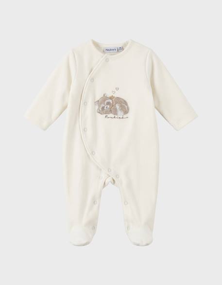 Pyjama en velours bébé brodé – raku lino & pico Ecru 1 - vertbaudet enfant 