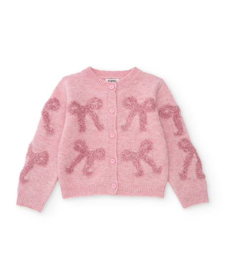 Gilet fille en tricot avec nœuds et boutons Rose 2 - vertbaudet enfant 