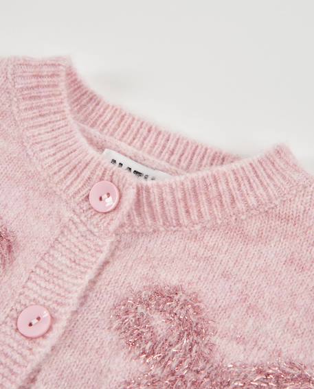Gilet fille en tricot avec nœuds et boutons Rose 4 - vertbaudet enfant 