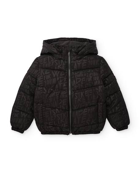 Manteau garçon matelassé avec capuche ajustable et imprimé lettres Noir 2 - vertbaudet enfant 