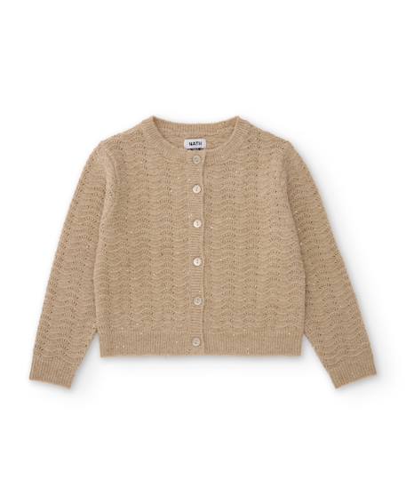 Cardigan de fille en tricot avec boutons frontaux et toucher chaleureux Beige 2 - vertbaudet enfant 