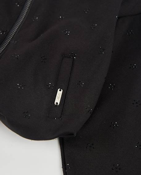 Blouson bomber fille en maille avec détail floral Noir 4 - vertbaudet enfant 