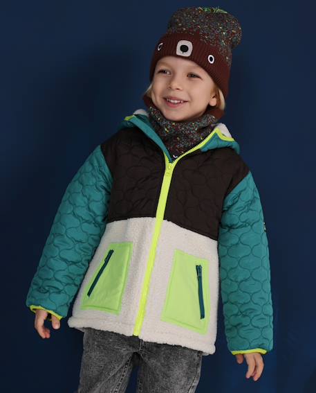 Doudoune garçon matelassée zippée style color-block Vert 1 - vertbaudet enfant 