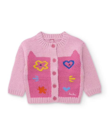 Gilet fille en tricot doux boutonné sur le devant Rose 1 - vertbaudet enfant 