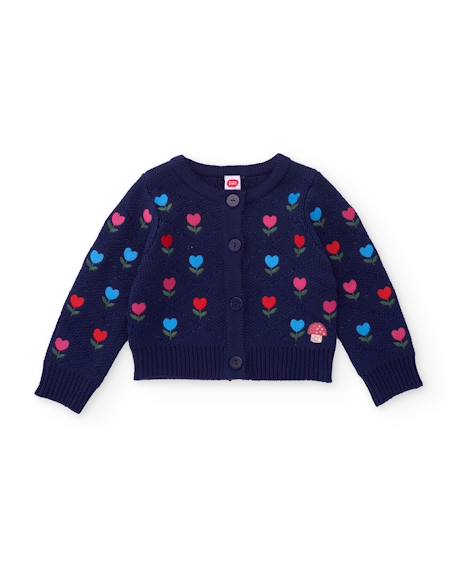 Gilet fille en tricot à imprimé floral et boutons Bleu 1 - vertbaudet enfant 