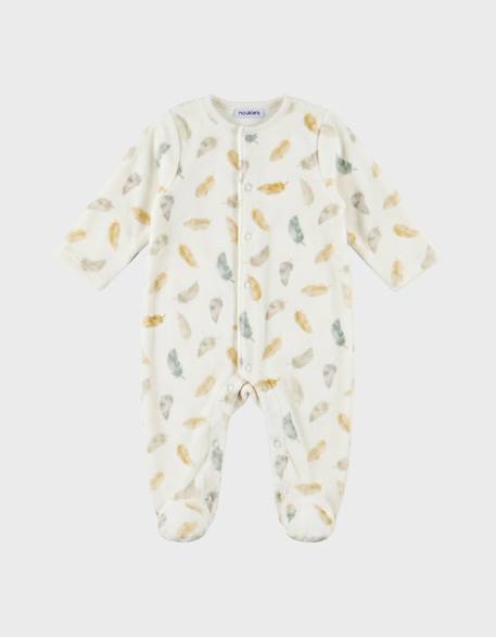 Pyjama bébé en velours imprimé - plumes de lune Beige 1 - vertbaudet enfant 